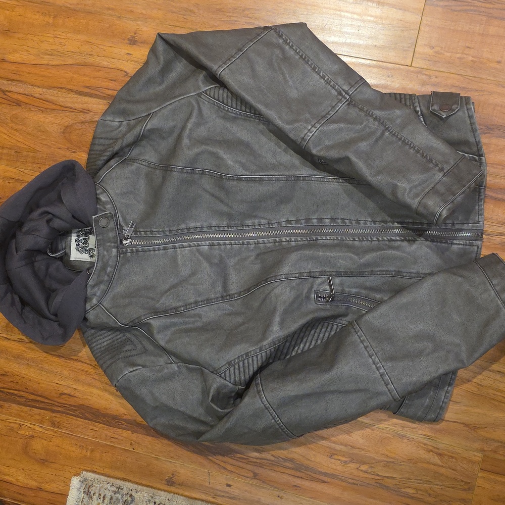 Made By Johnny MBJ Hooded Womens Faux Leather Quilted Motorcycle Jacket